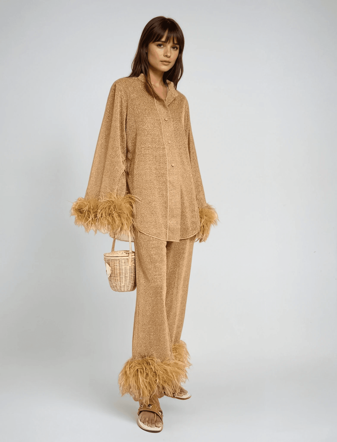 Liya - Feather Collar Two - Piece Set - Elle Toronto