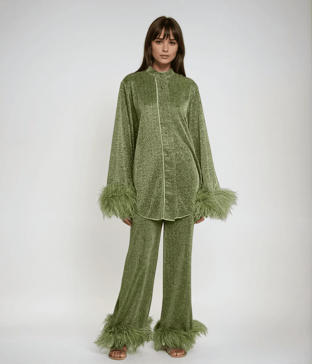 Liya - Feather Collar Two - Piece Set - Elle Toronto