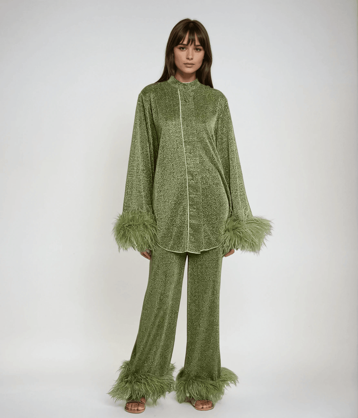 Liya - Feather Collar Two - Piece Set - Elle Toronto