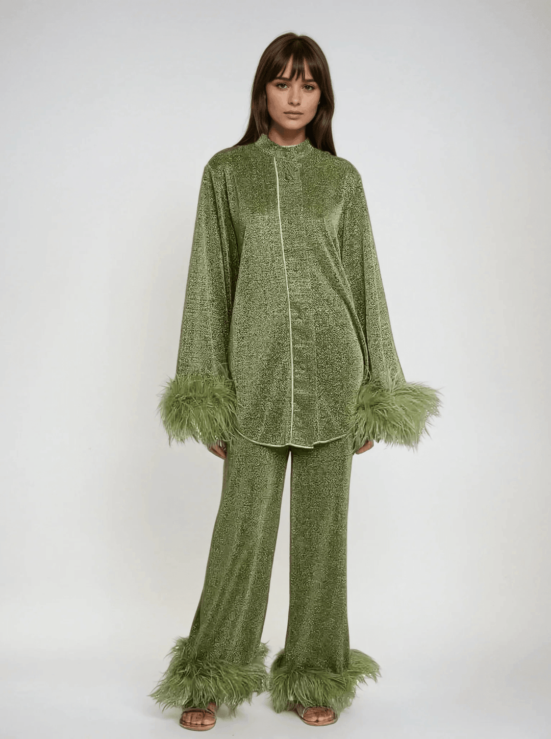 Liya - Feather Collar Two - Piece Set - Elle Toronto