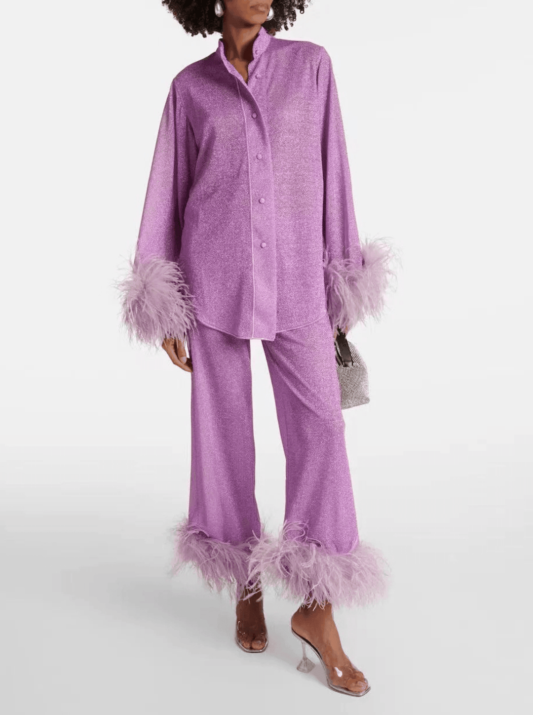 Liya - Feather Collar Two - Piece Set - Elle Toronto