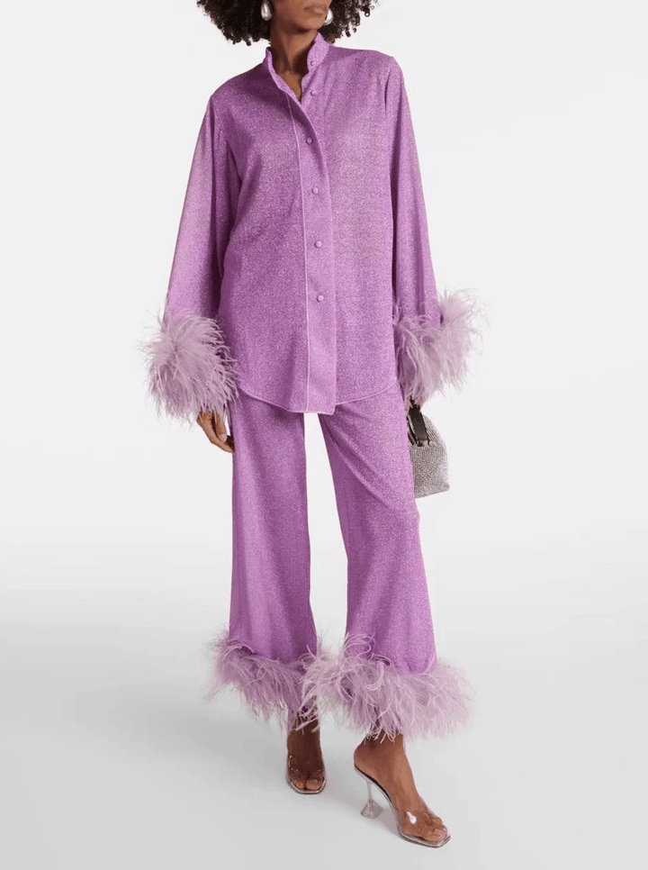 Liya - Feather Collar Two - Piece Set - Elle Toronto